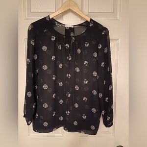 Club Monaco sheer black blouse, size small. Would fit 4-8
